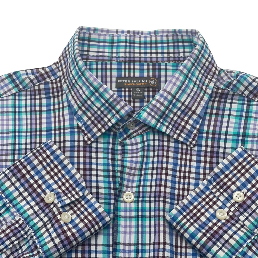 Peter Millar Crown Comfort Collection Plaid Button Down‎ Shirt Mens XL Stretch